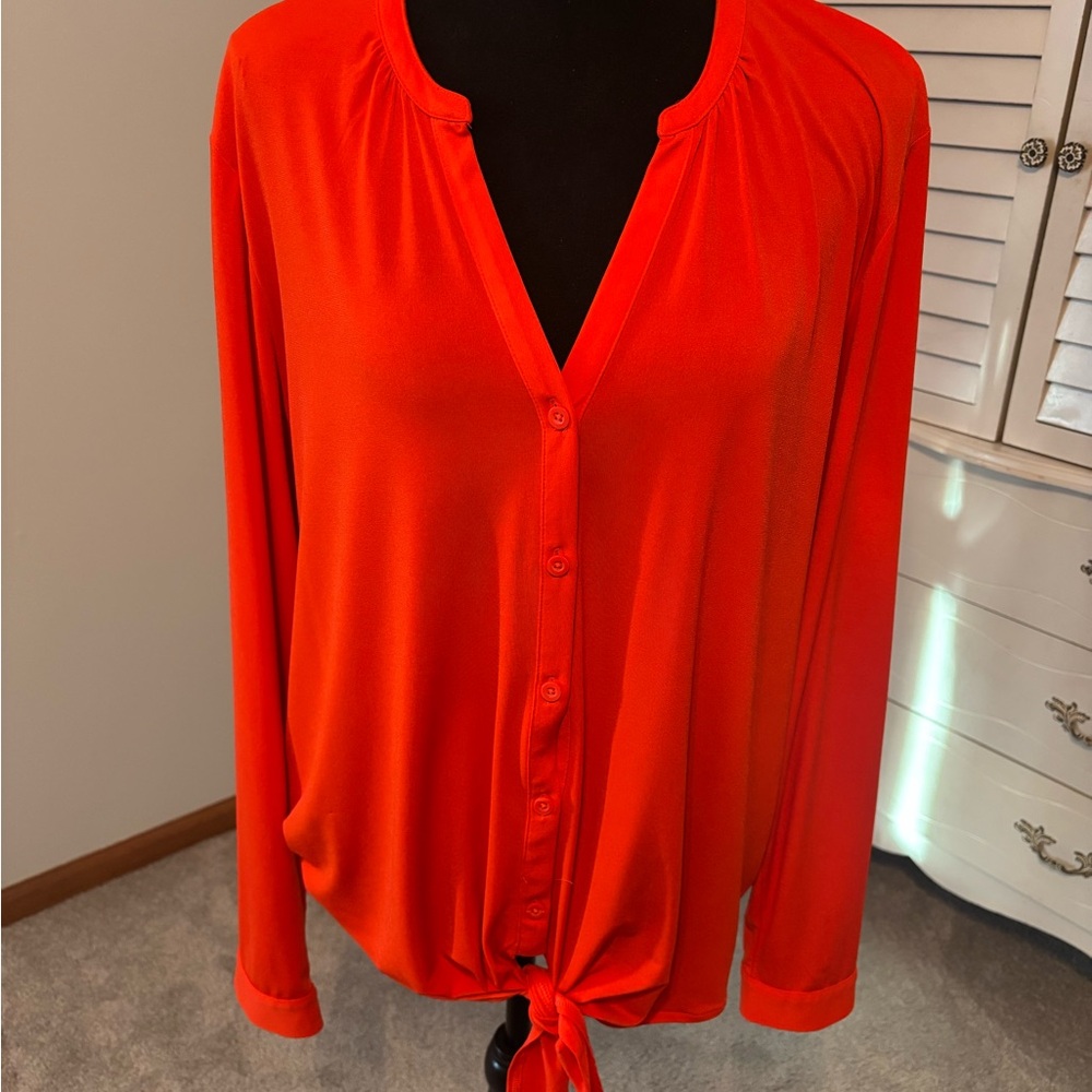 Dana Buchman Vibrant Orange Button-Down Blouse